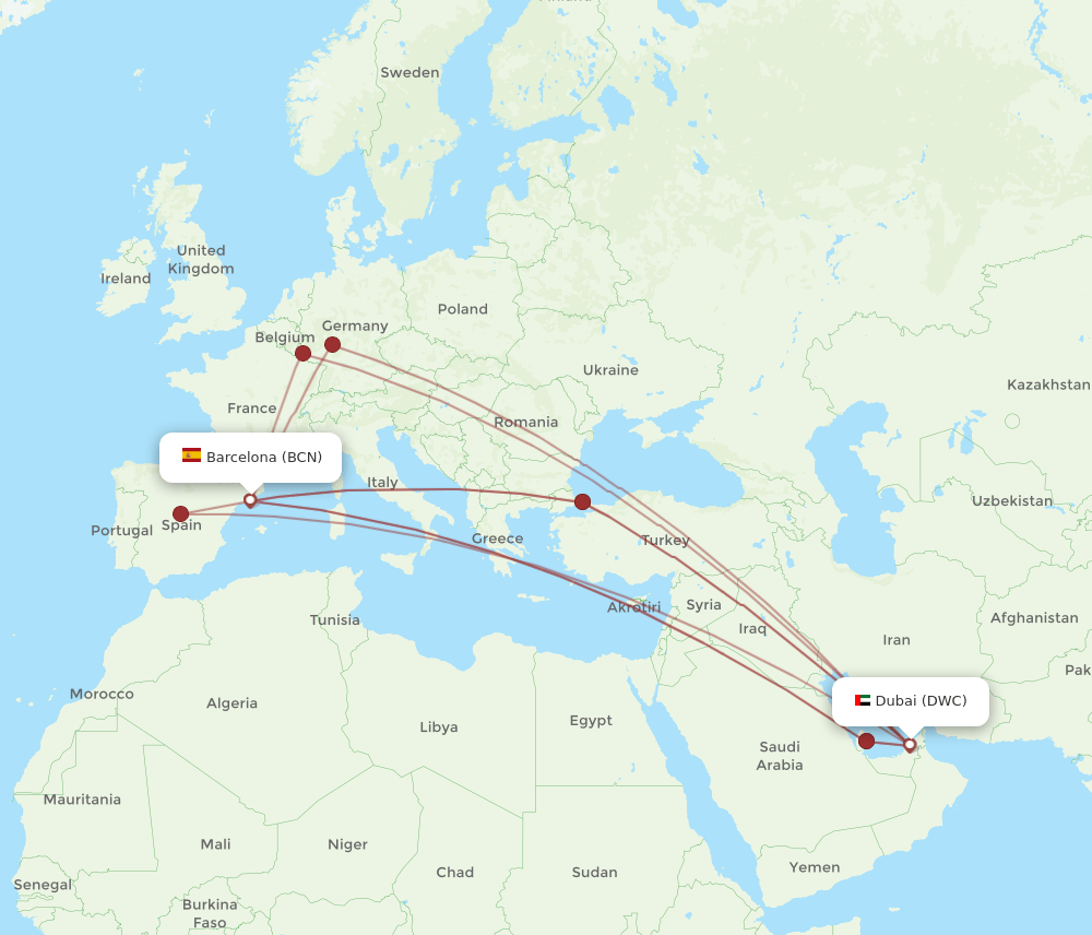 BCN-DWC flight routes