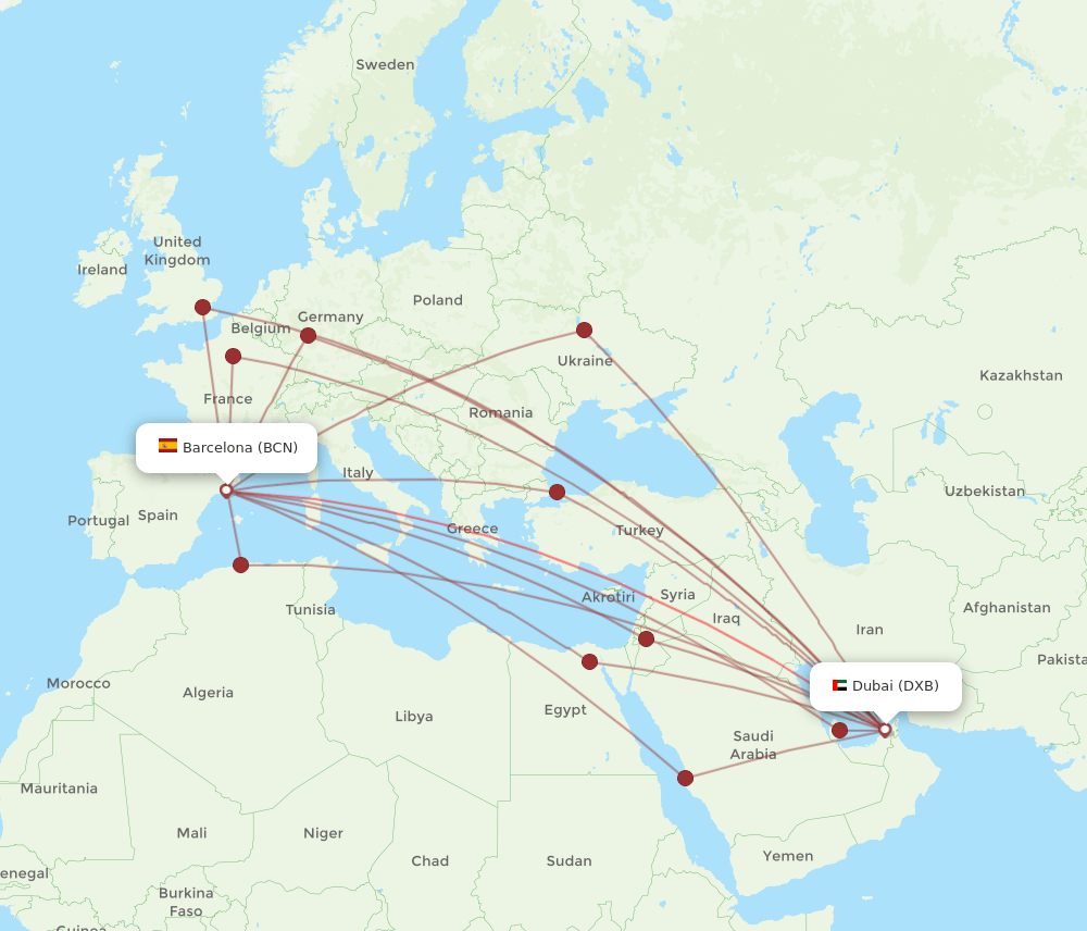BCN-DXB flight routes
