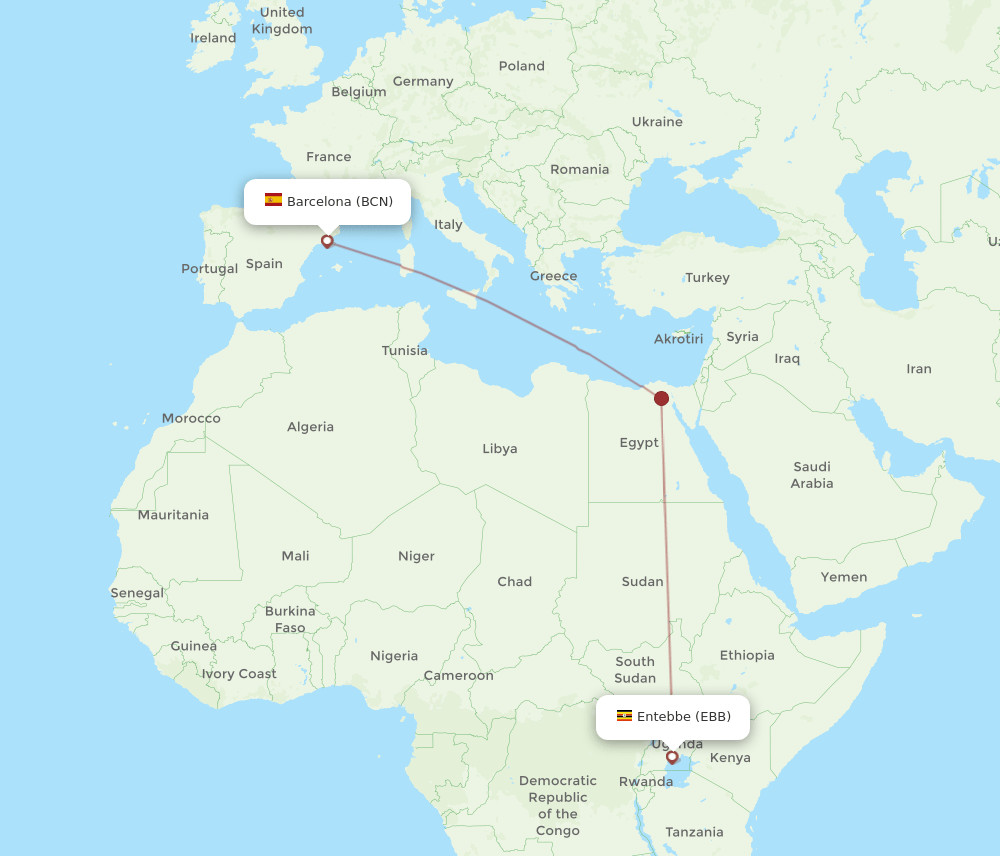BCN to EBB flights and routes map