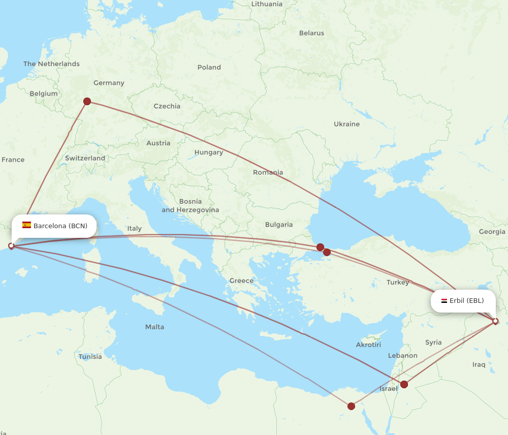 BCN-EBL flight routes