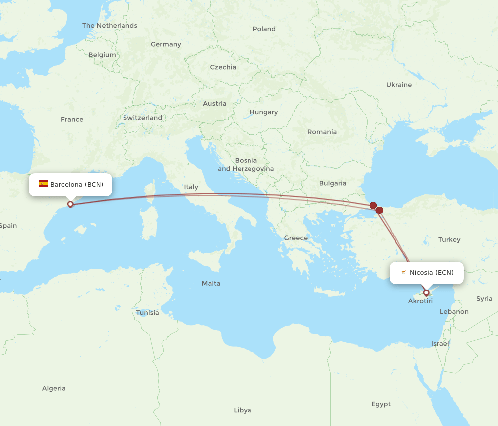 BCN-ECN flight routes