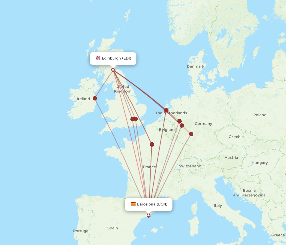 BCN to EDI flights and routes map