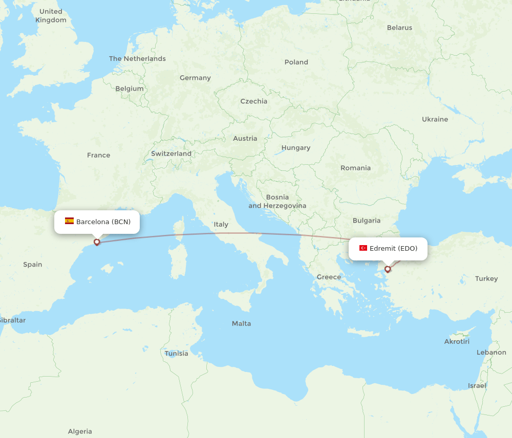 BCN to EDO flights and routes map