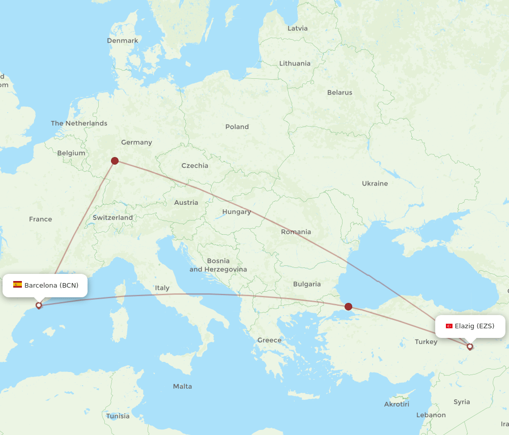 BCN-EZS flight routes