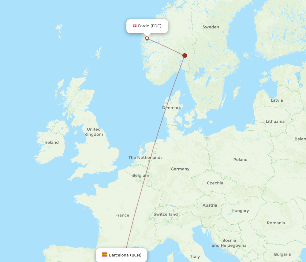 BCN-FDE flight routes