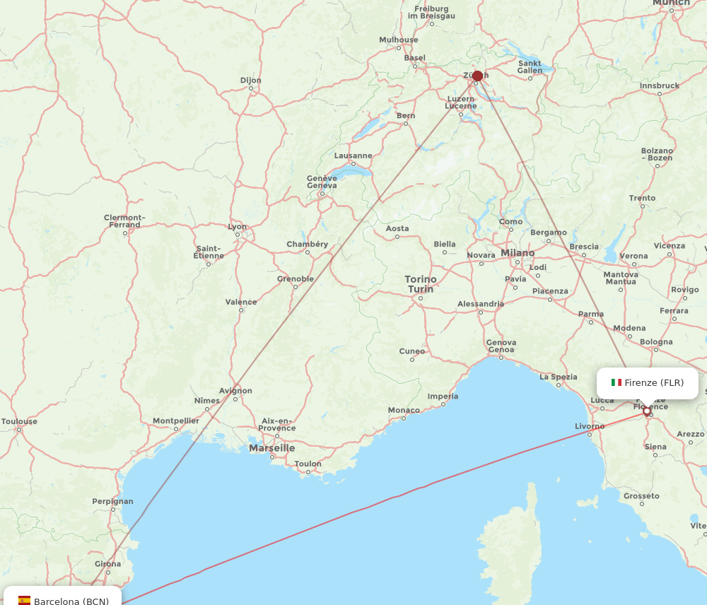 BCN-FLR flight routes