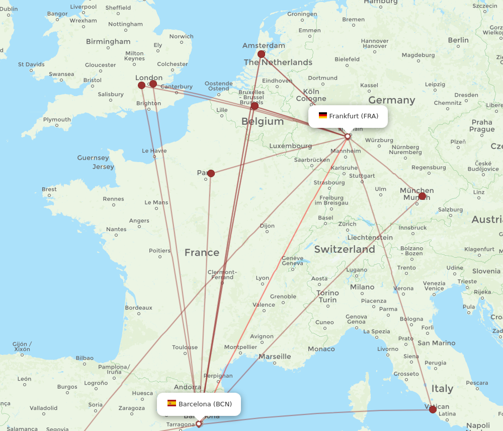 BCN to FRA flights and routes map