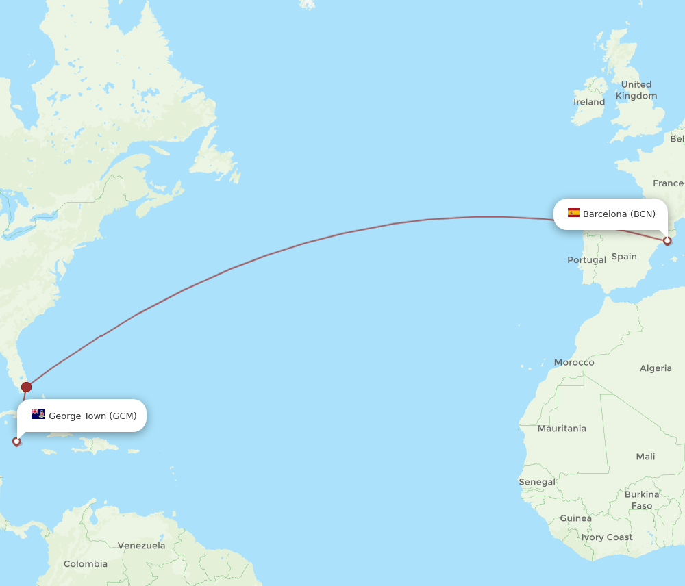 BCN-GCM flight routes