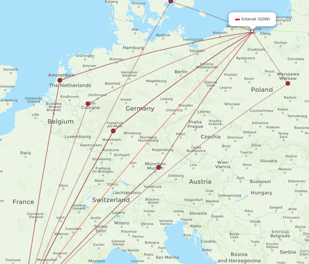 BCN-GDN flight routes