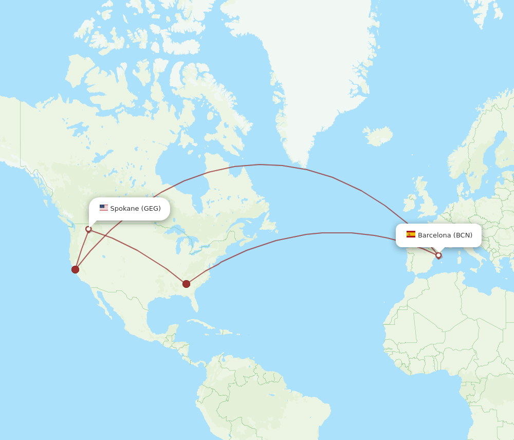 BCN-GEG flight routes