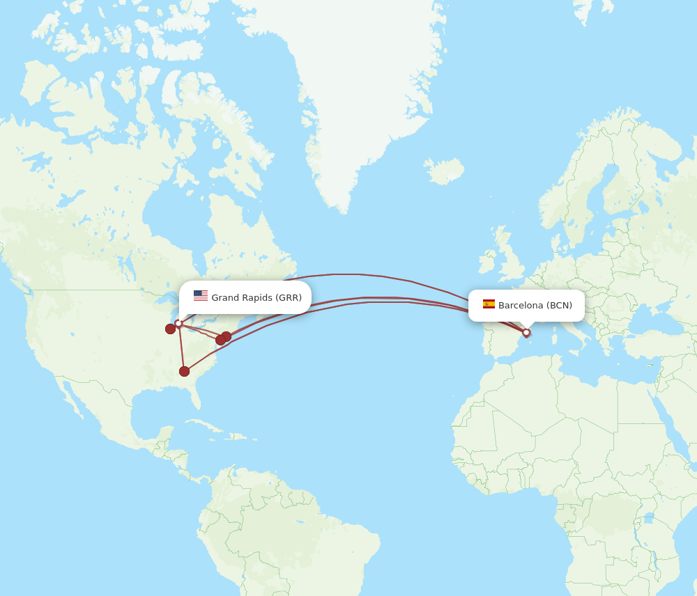BCN-GRR flight routes