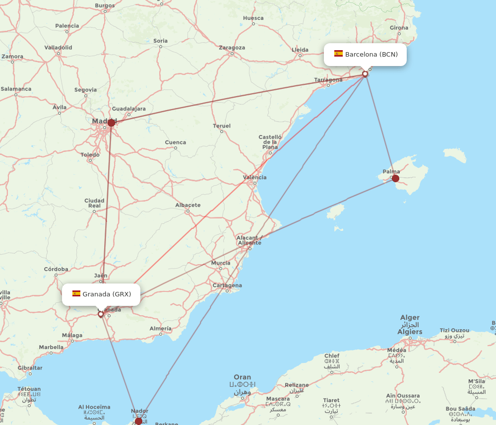 BCN-GRX flight routes