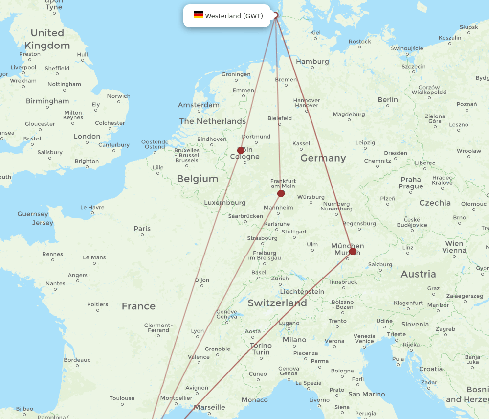 BCN-GWT flight routes