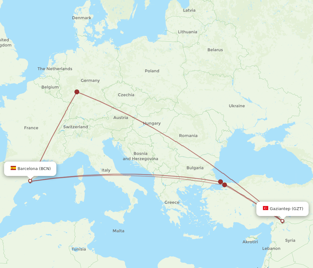 BCN-GZT flight routes