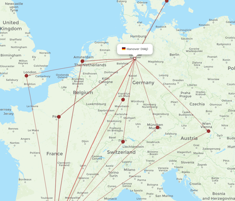 BCN to HAJ flights and routes map