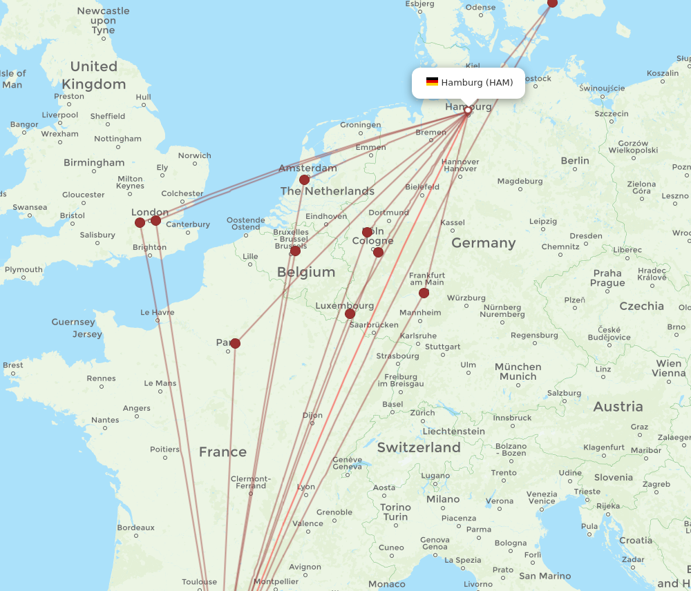 BCN to HAM flights and routes map