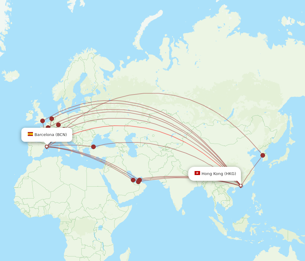 BCN-HKG flight routes