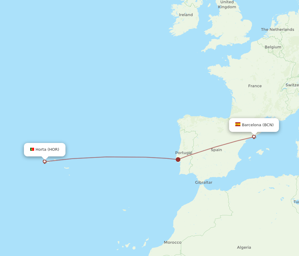 BCN to HOR flights and routes map