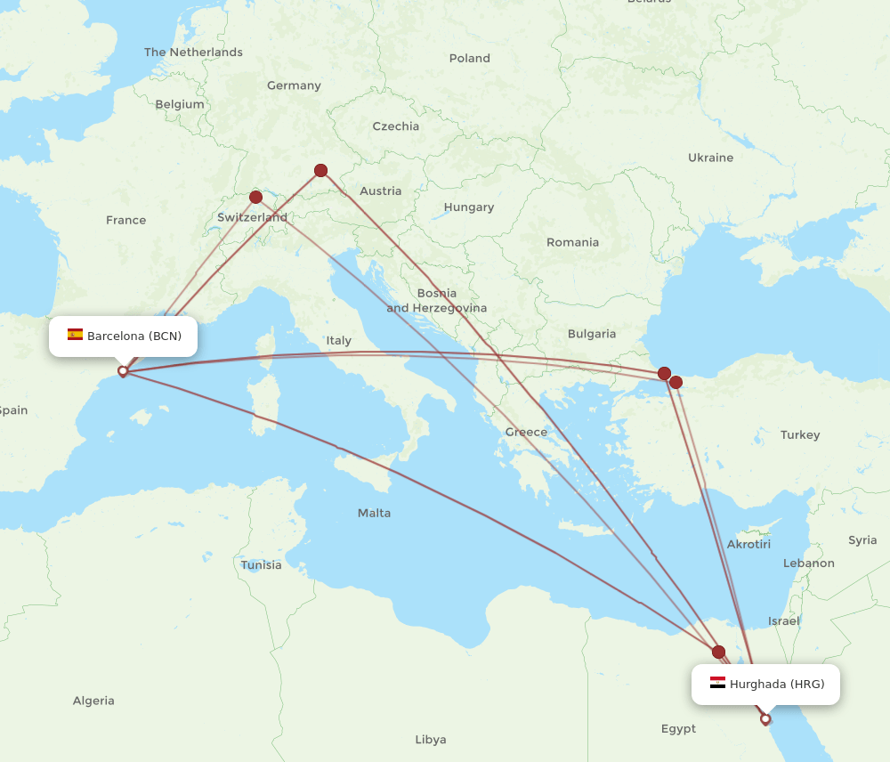 BCN-HRG flight routes