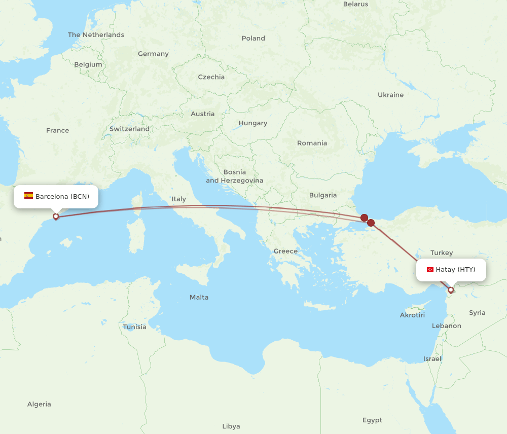 BCN-HTY flight routes