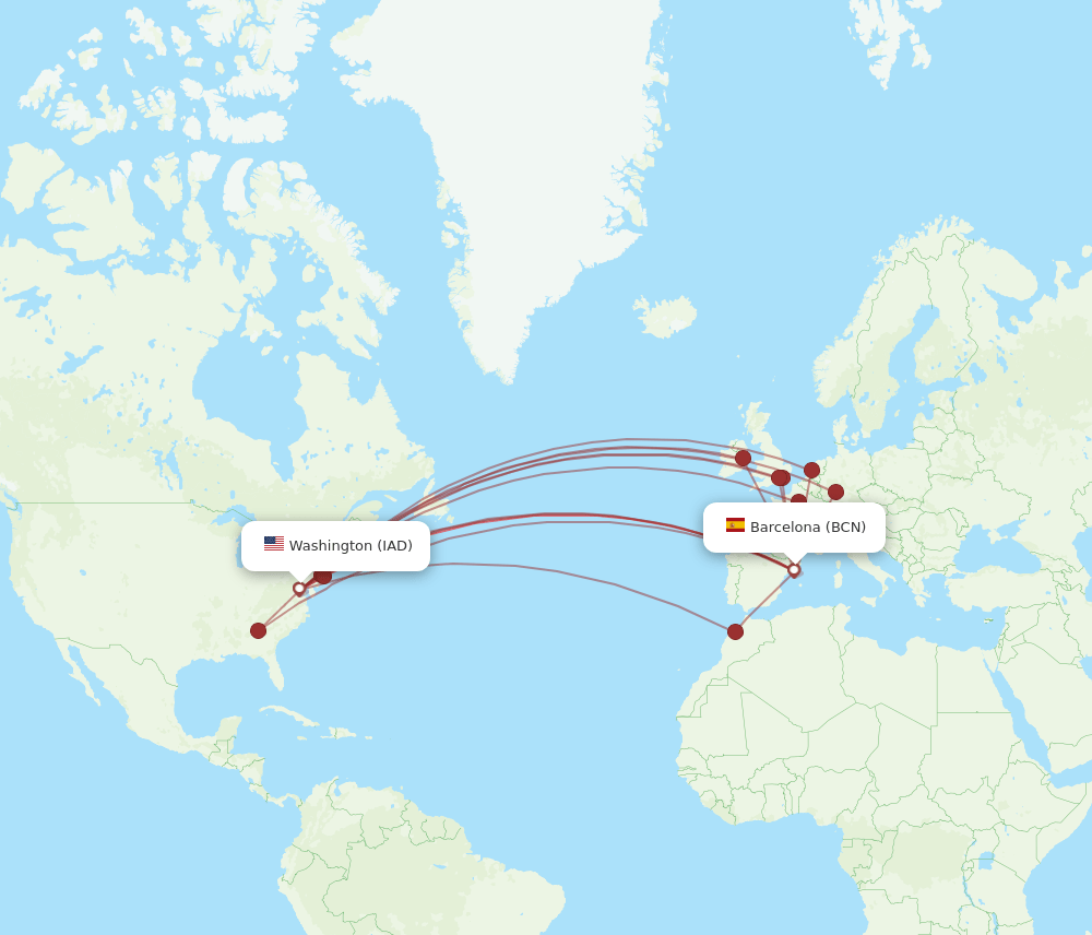 BCN-IAD flight routes