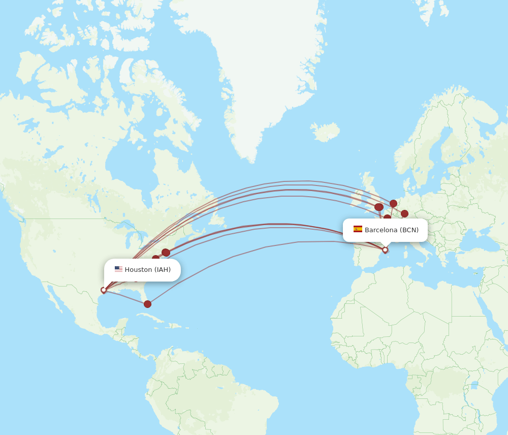 BCN-IAH flight routes