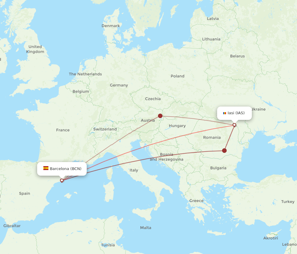 BCN-IAS flight routes