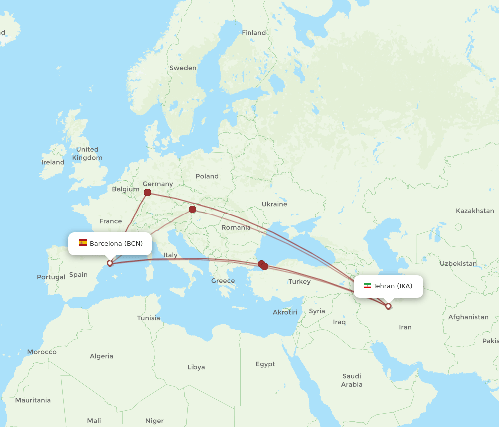 BCN-IKA flight routes
