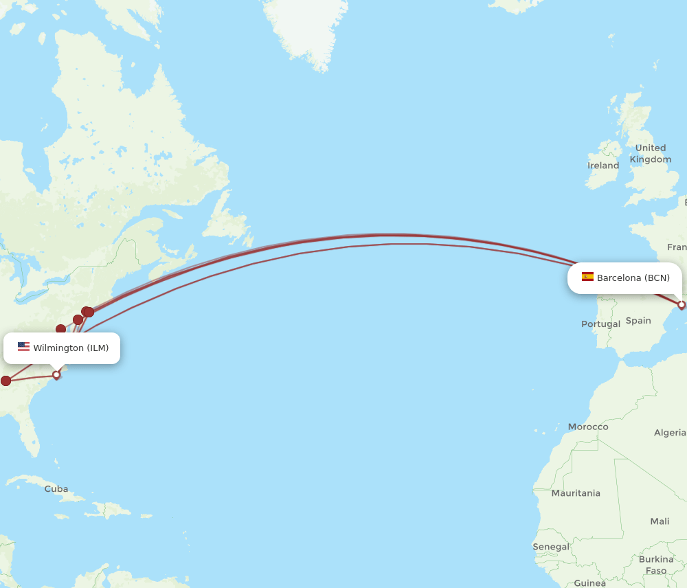 BCN-ILM flight routes
