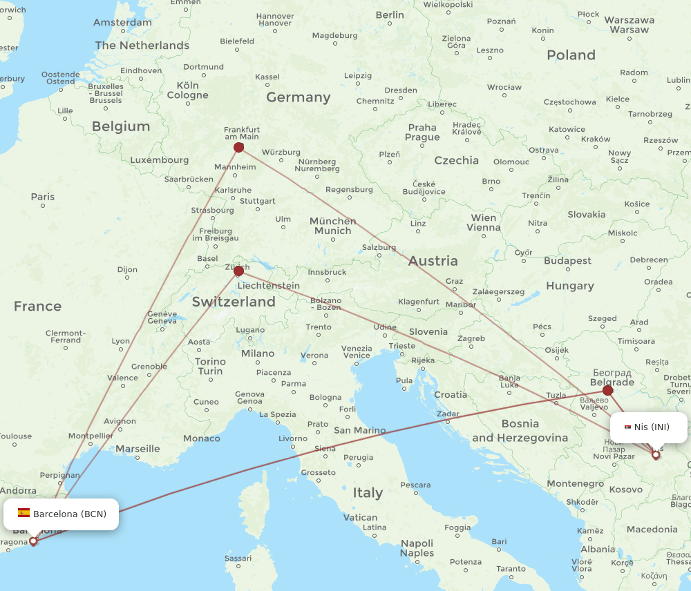 BCN-INI flight routes