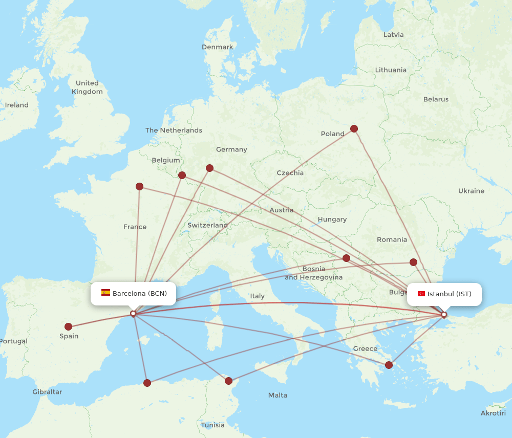 BCN-IST flight routes
