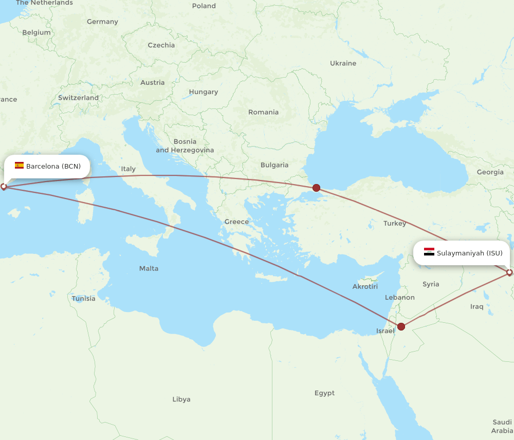 BCN to ISU flights and routes map