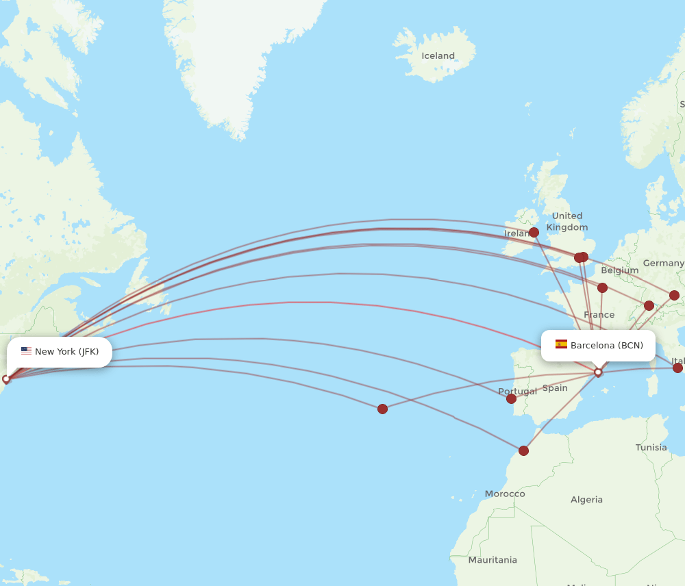 BCN-JFK flight routes