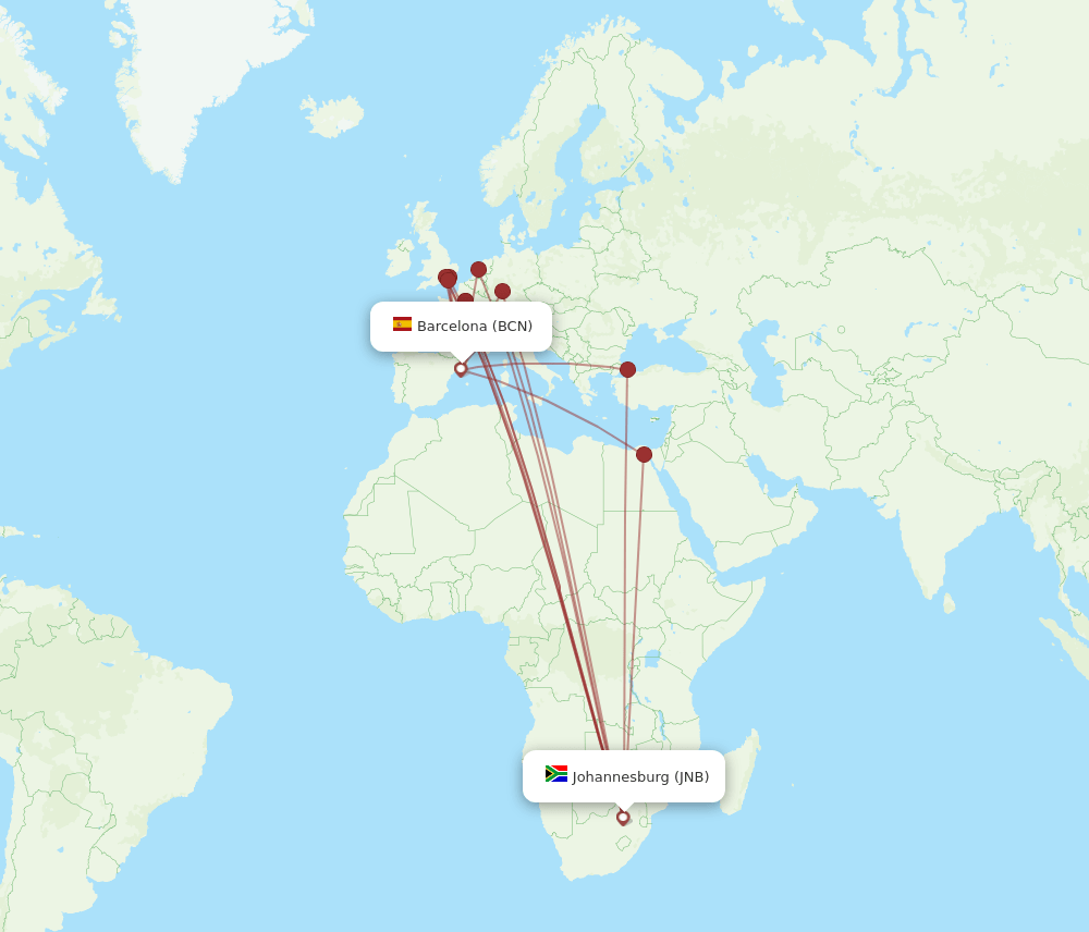 BCN-JNB flight routes