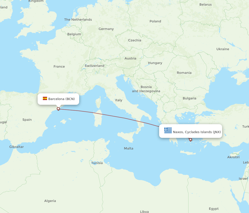 BCN-JNX flight routes