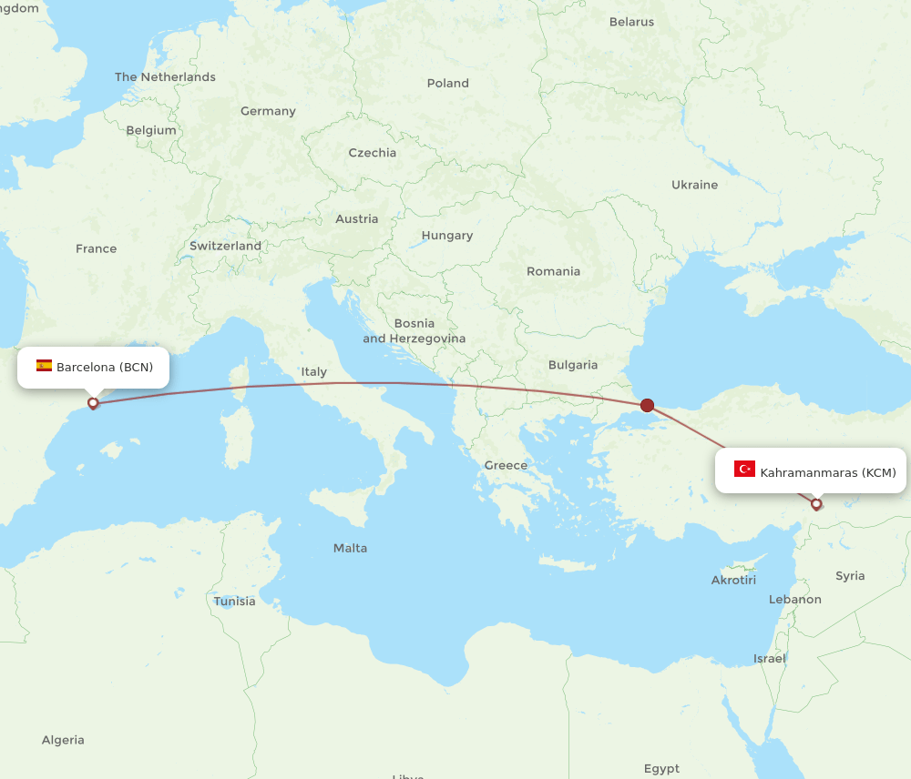 BCN-KCM flight routes
