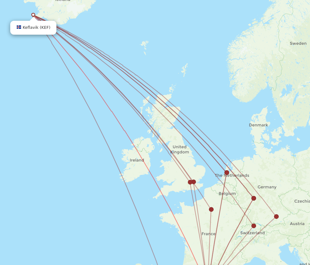 BCN to KEF flights and routes map