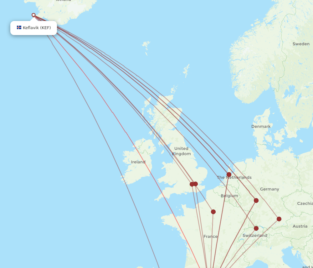 BCN-KEF flight routes