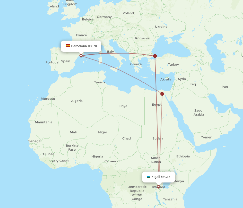 BCN-KGL flight routes