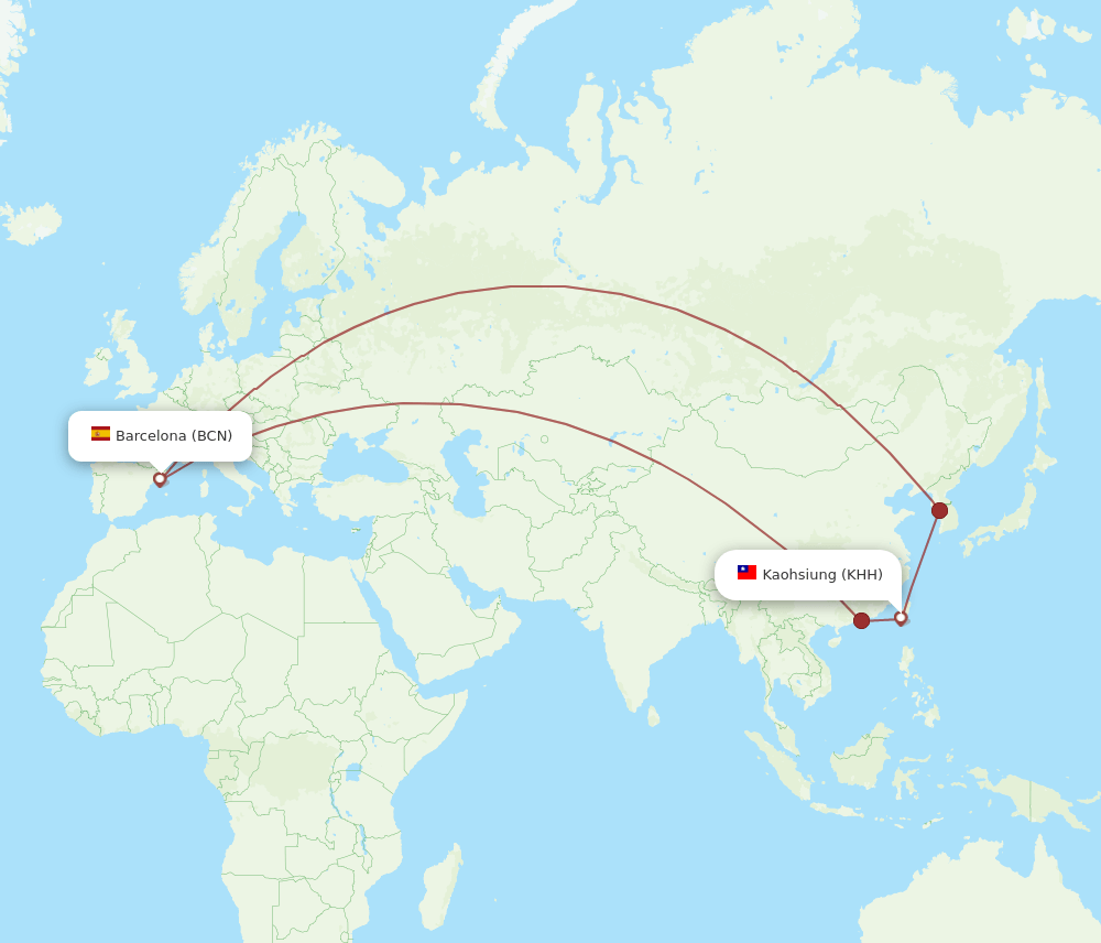 BCN-KHH flight routes