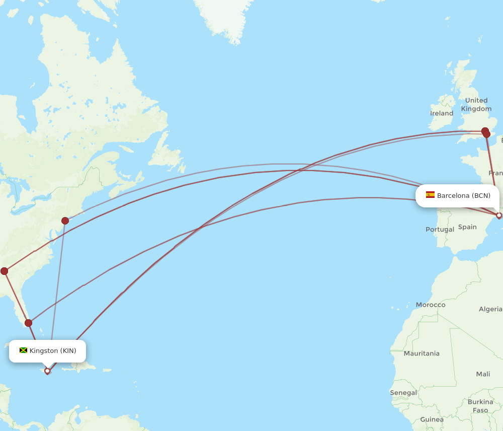 BCN-KIN flight routes