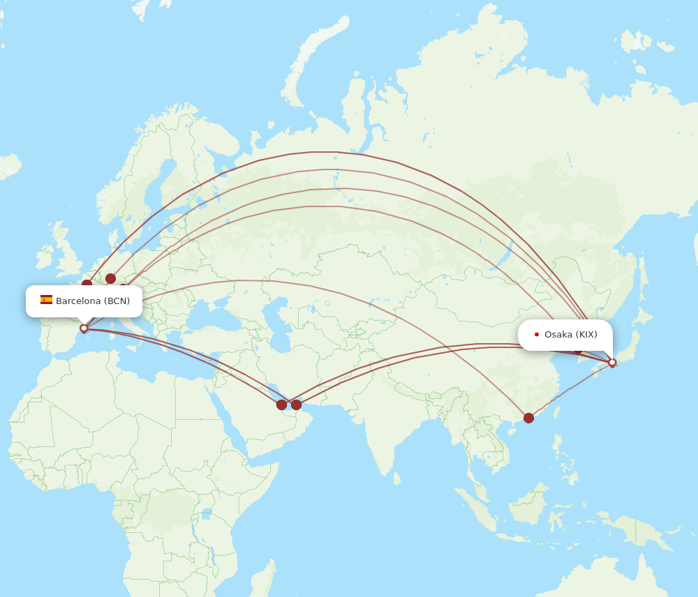 BCN-KIX flight routes