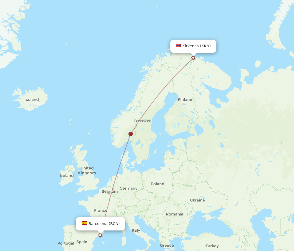 BCN to KKN flights and routes map