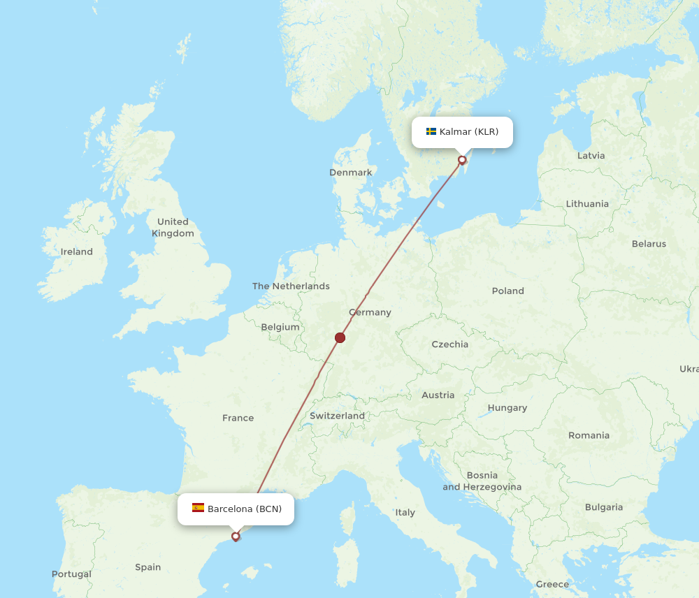 BCN to KLR flights and routes map