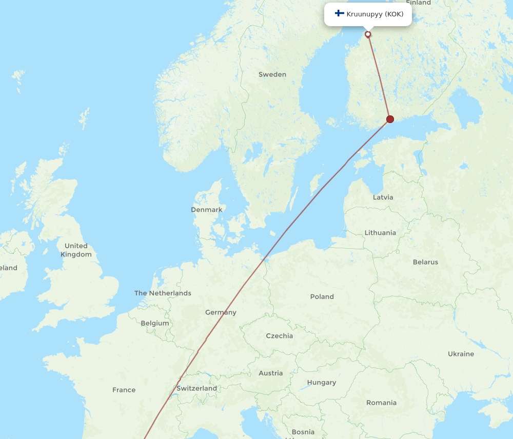 Kokkola/Pietarsaari - Barcelona route map and flight paths