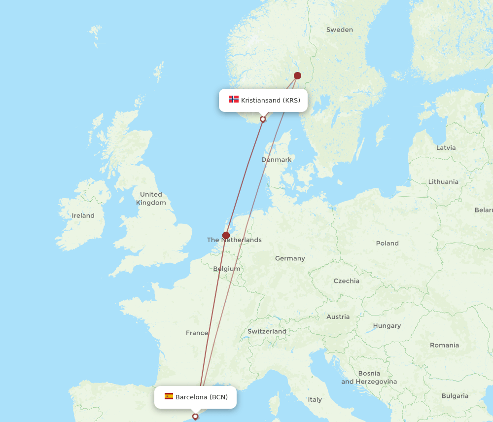BCN-KRS flight routes