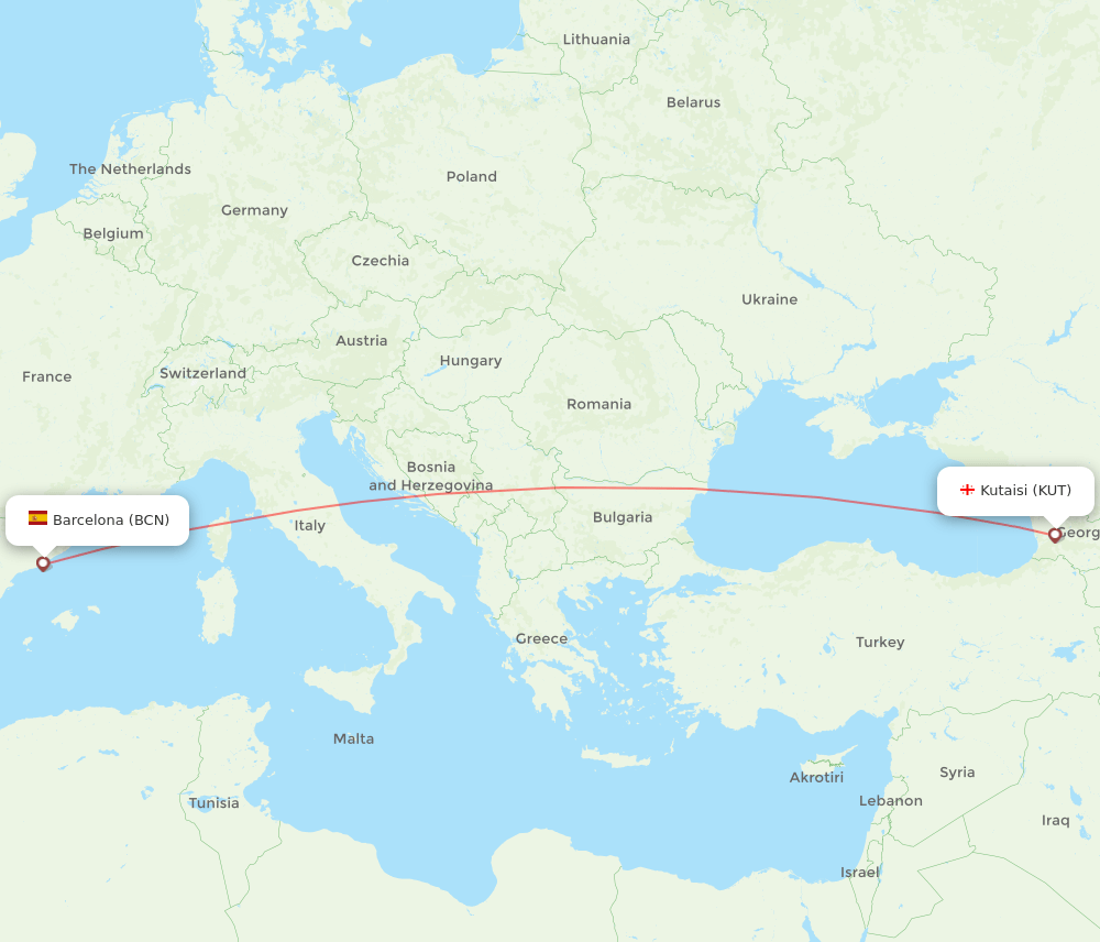 BCN-KUT flight routes
