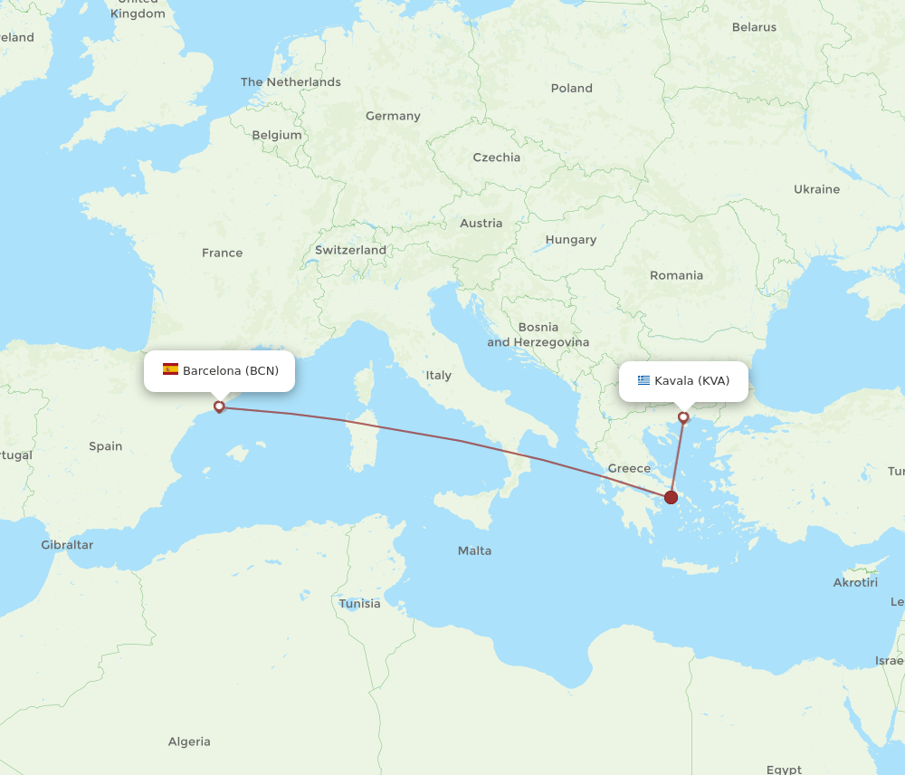 BCN-KVA flight routes