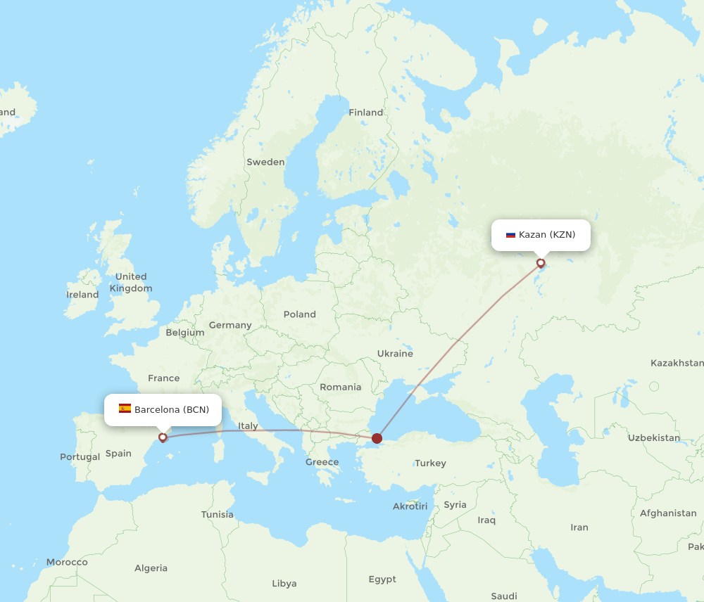 BCN-KZN flight routes