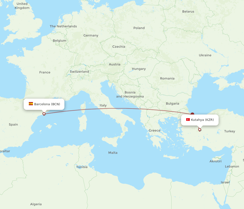 BCN-KZR flight routes